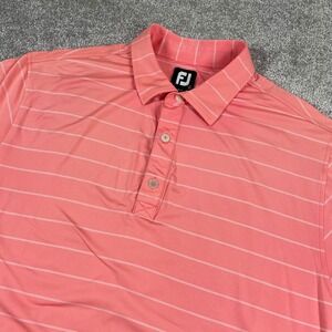FootJoy Polo Shirt Mens Large Golf Performance Stretch Stripe Coral Short Sleeve
